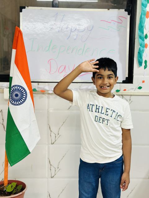 Saluting the flag on Independence Day