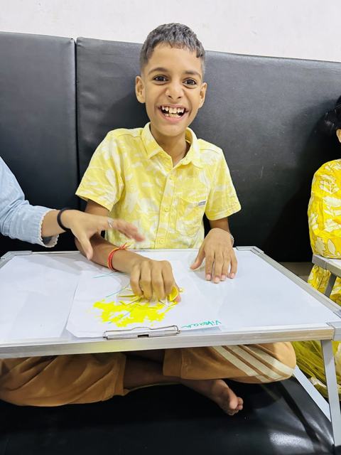 Sensory painting at the slant board